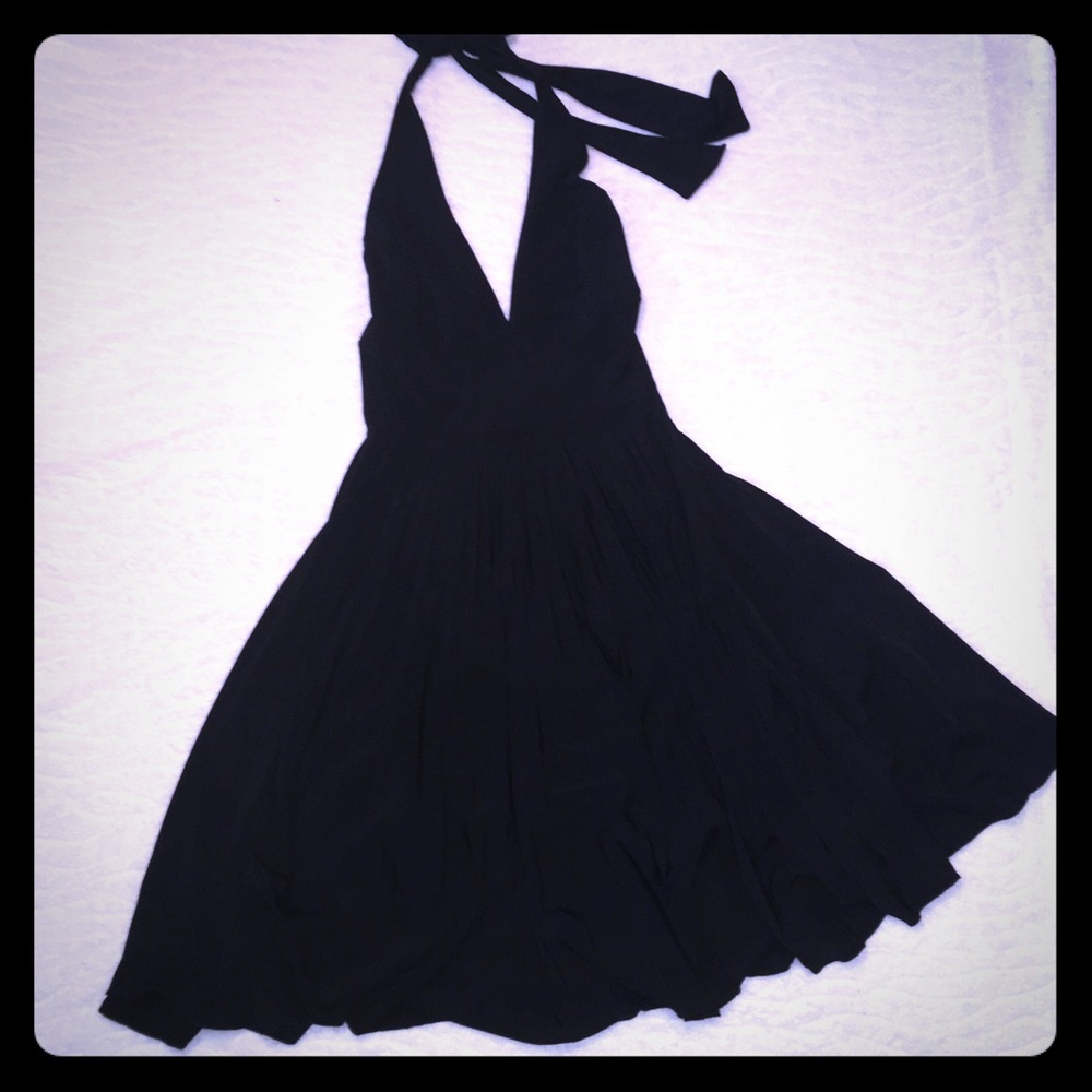 Halter Little Black Dress with pleated skirt